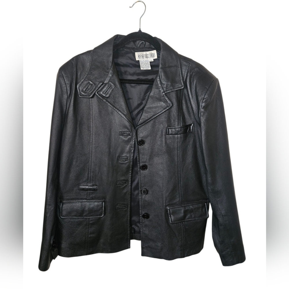 Vintage Together! Women's Black Leather Blazer Jacket Size 12/L